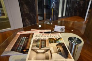Brochures and samples for elevator design at West Coast Elevators Belmont showroom