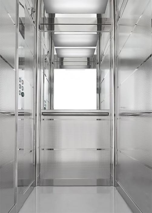 stainless steel large lift cabin with handrail and mirror