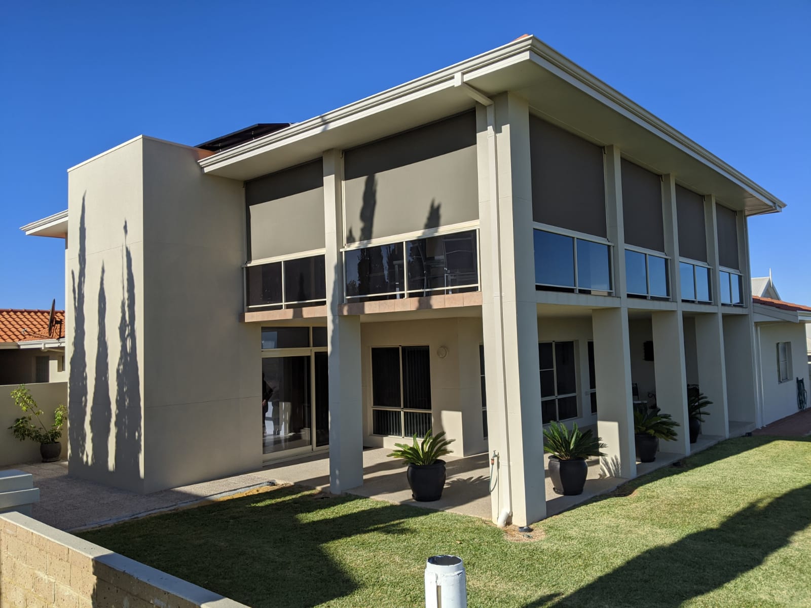 Jurien Bay house with retrofit lift shaft on the outside. lift in jurient bay house