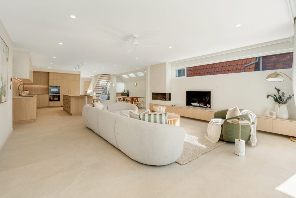 Modern open-plan living room and kitchen interior