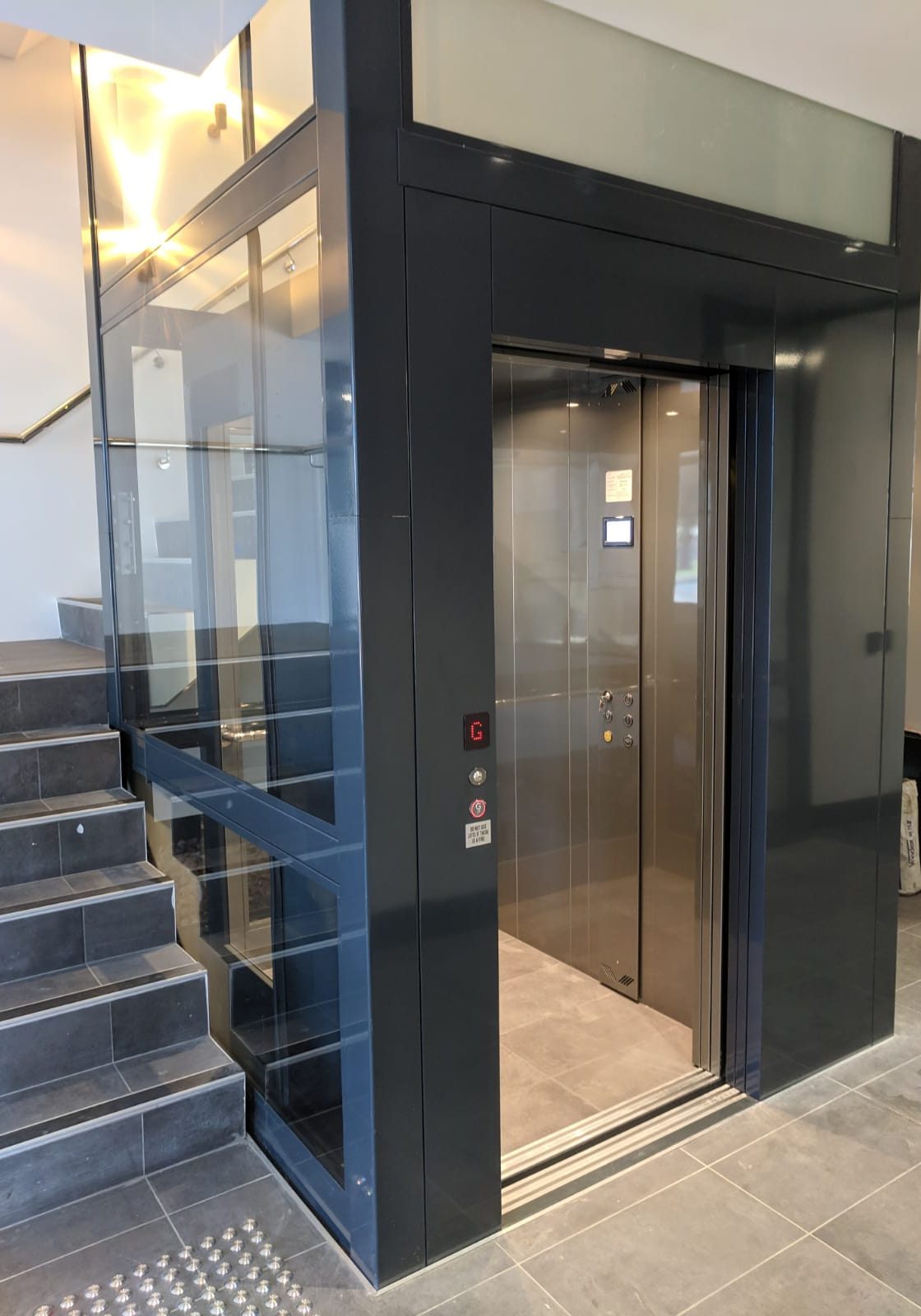 The open doors of a DDA compliant lift in Katanning. Supplied and installed by West Coast Elevators