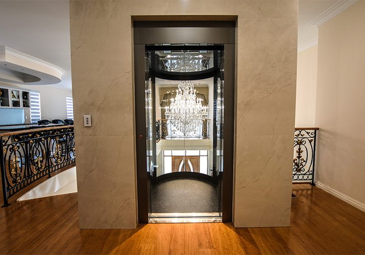 Inside the round panoramic home lift.