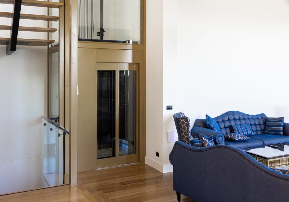 gold home lift installed in luxury perth home